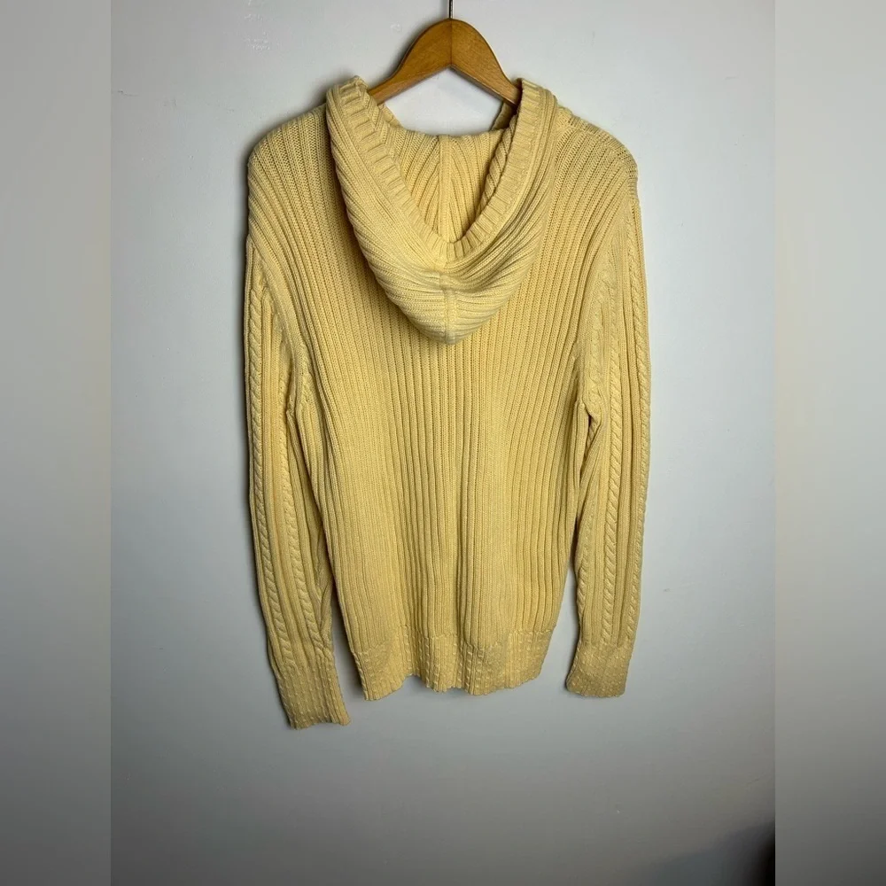 Lads end Cable knit Full Zip Hoodie Yellow Butter‎ Size L old Money Vintage